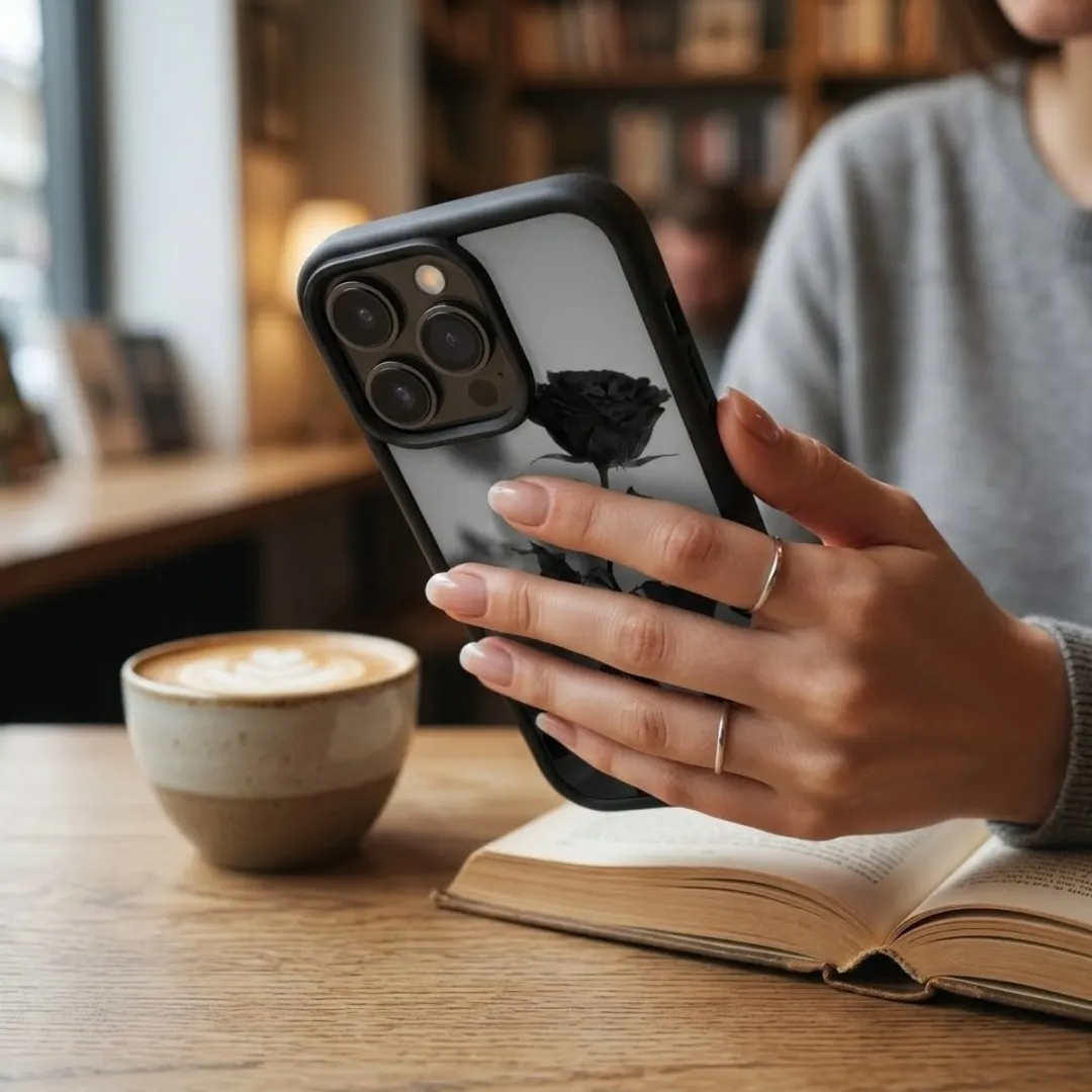 NUVEX iPhone 16 Pro Max Hoesje - Zwart Transparant - Bloemmotief