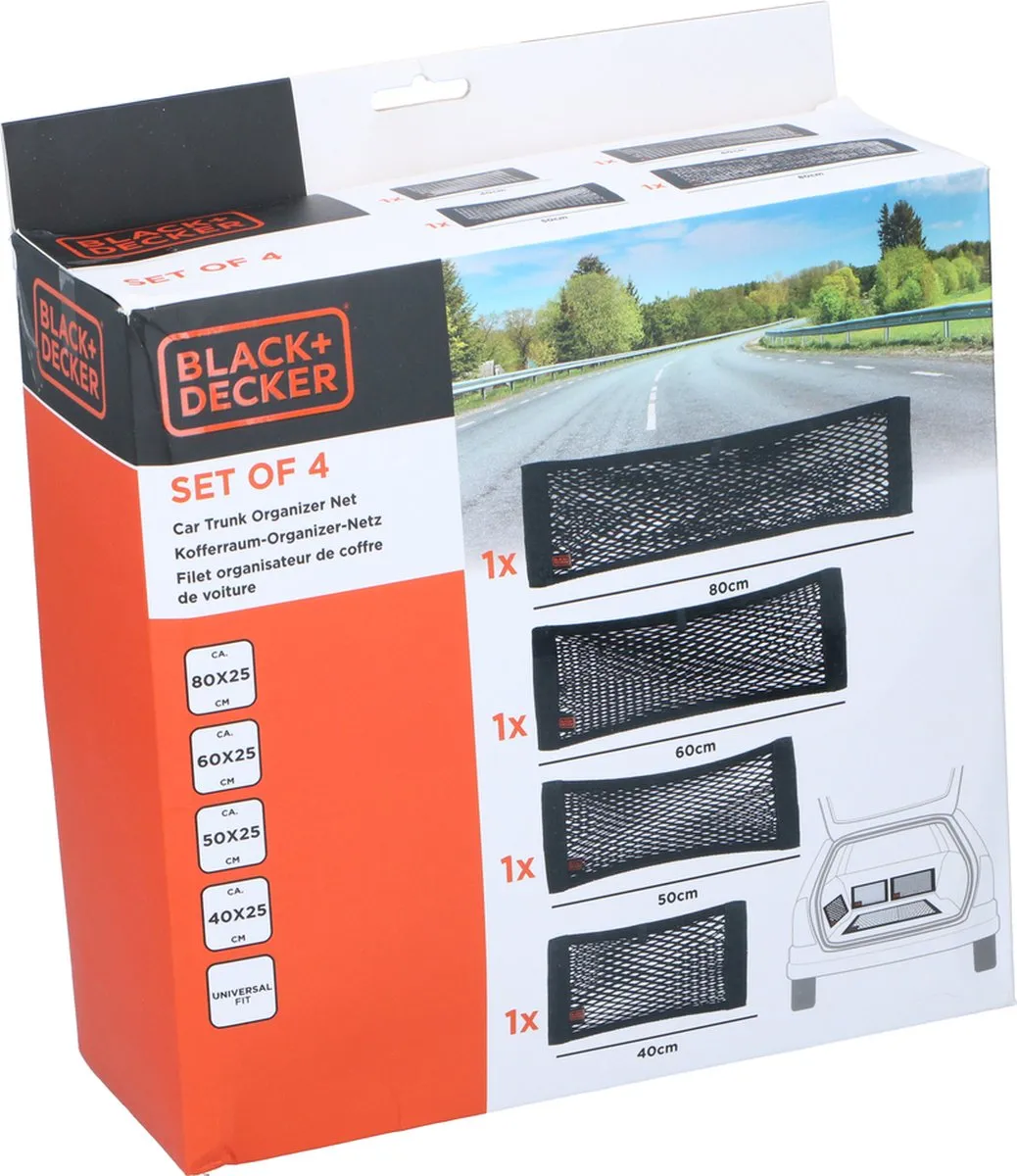 BLACK+DECKER Bagagenet Auto 4 Stuks - 4 Verschillende Afmetingen - Zwart - afbeelding 6 van 6