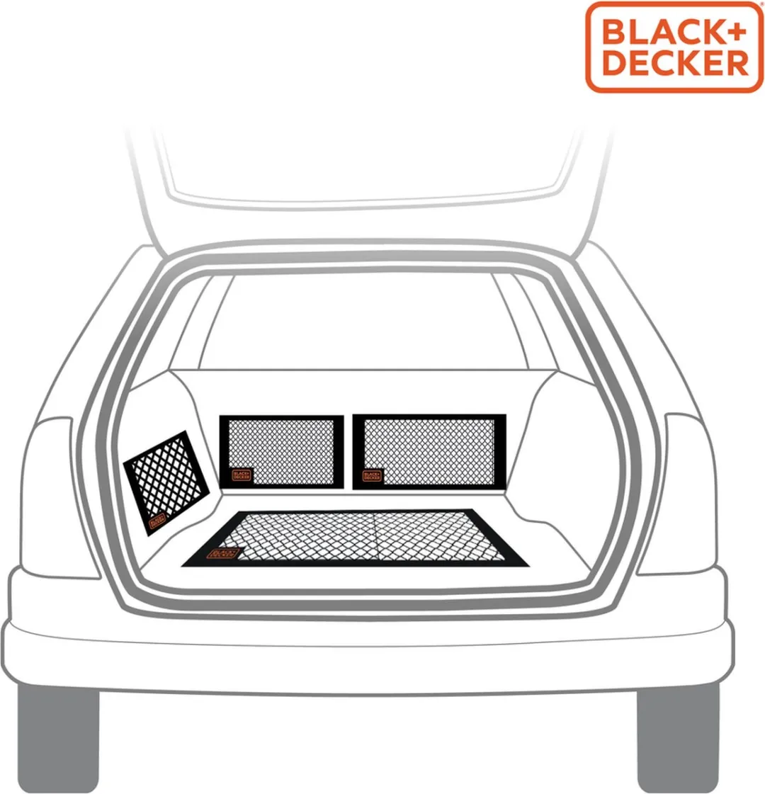 BLACK+DECKER Bagagenet Auto 4 Stuks - 4 Verschillende Afmetingen - Zwart
