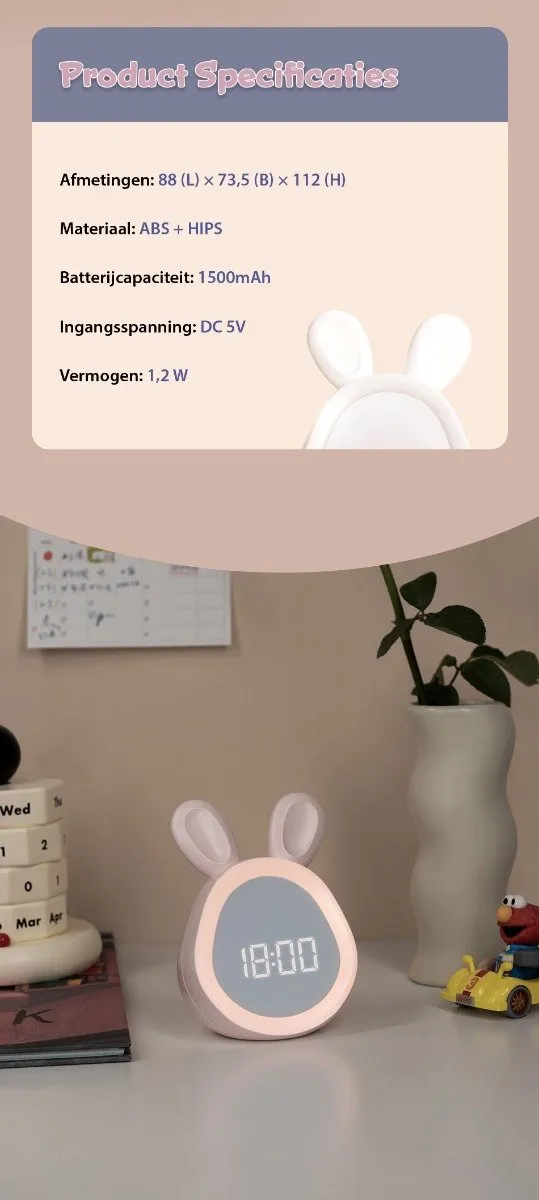 Eco Toys Wit Konijn Kinderwekker