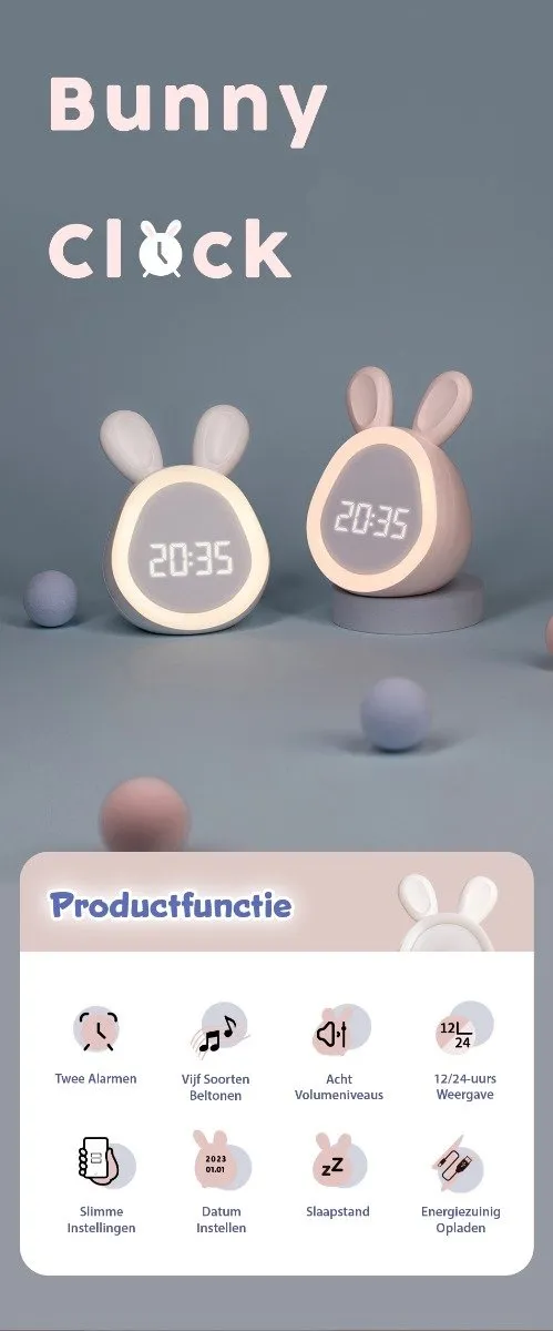 Eco Toys Wit Konijn Kinderwekker