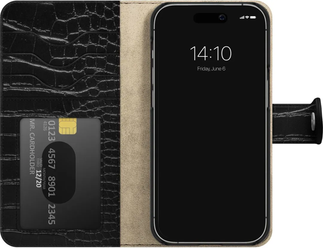 iDeal of Sweden Magnet Wallet iPhone 15 Pro Black Croco - 6 Pasjes - afbeelding 3 van 6