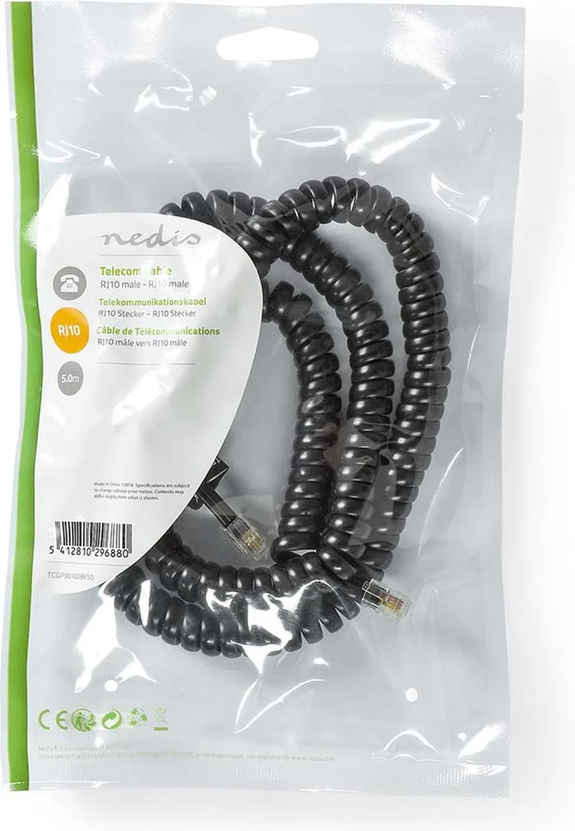 Nedis Telecomkabel TCGP90100BK50 RJ10 - 5m - Zwart