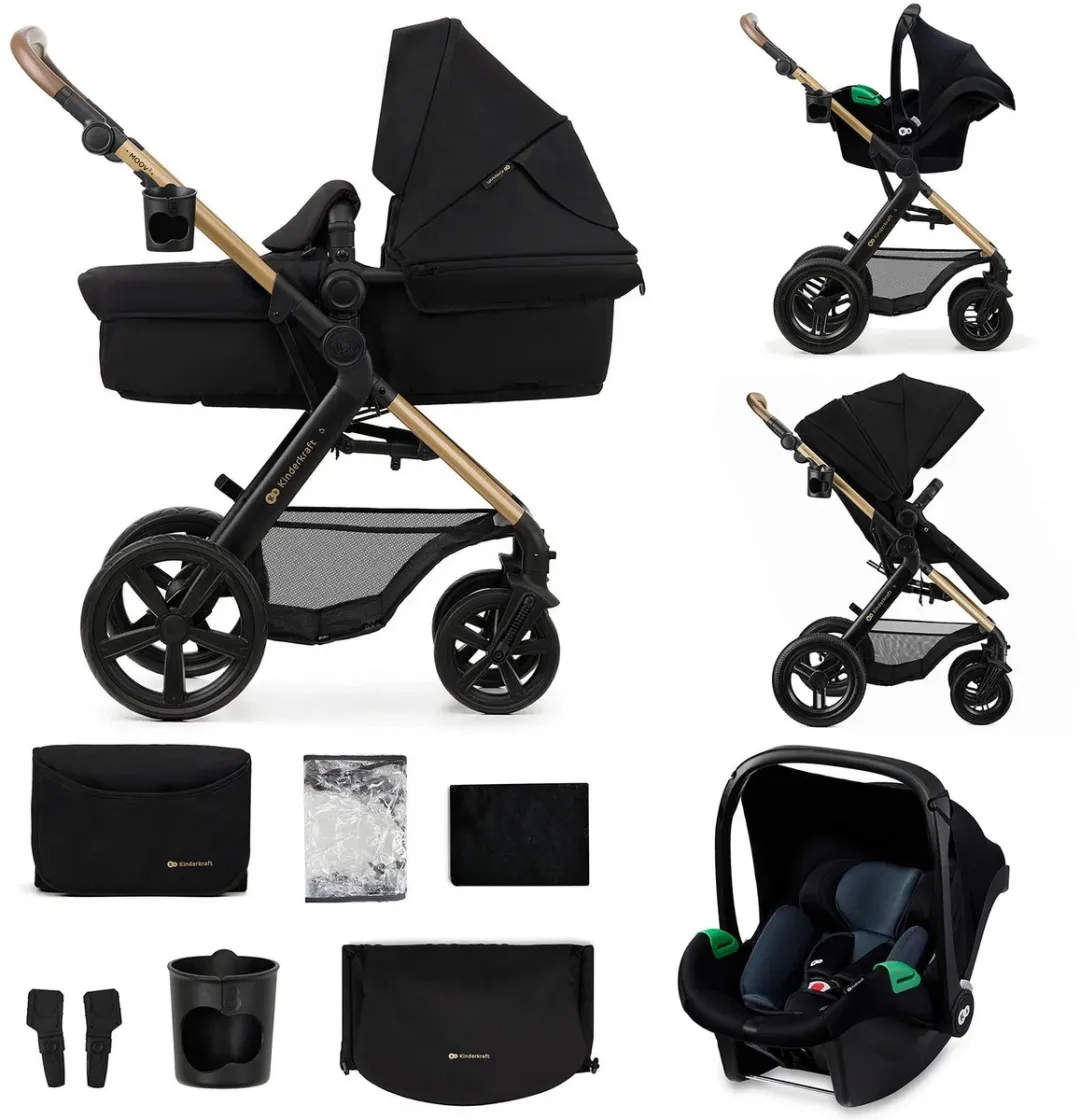 KinderKraft MOOV 2 XL AIR 3-in-1 Kinderwagen - MINK PRO i-Size Autostoel - Zwart