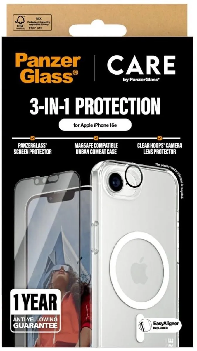 PanzerGlass Care By Flagship 3-in-1 Beschermingsset iPhone 16E - Zwart