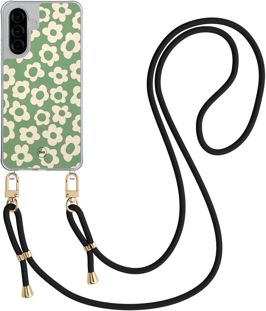 Casevibes Telefoonhoesje A56 Retro Cute Flowers Groen - Met Zwart Koord