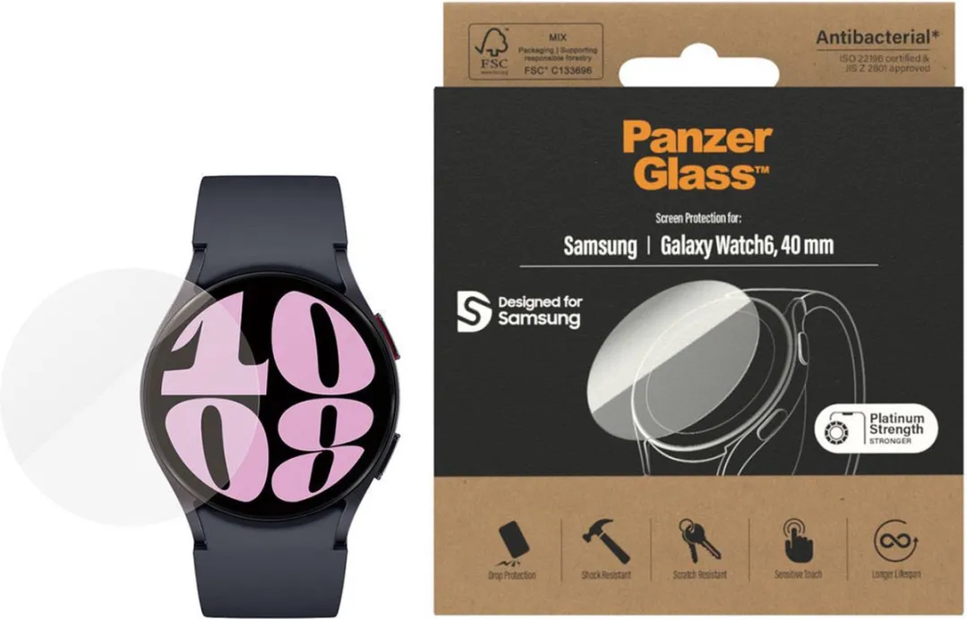 PanzerGlass Screenprotector Samsung Galaxy Watch 6 40mm - Antibacterieel - Transparant