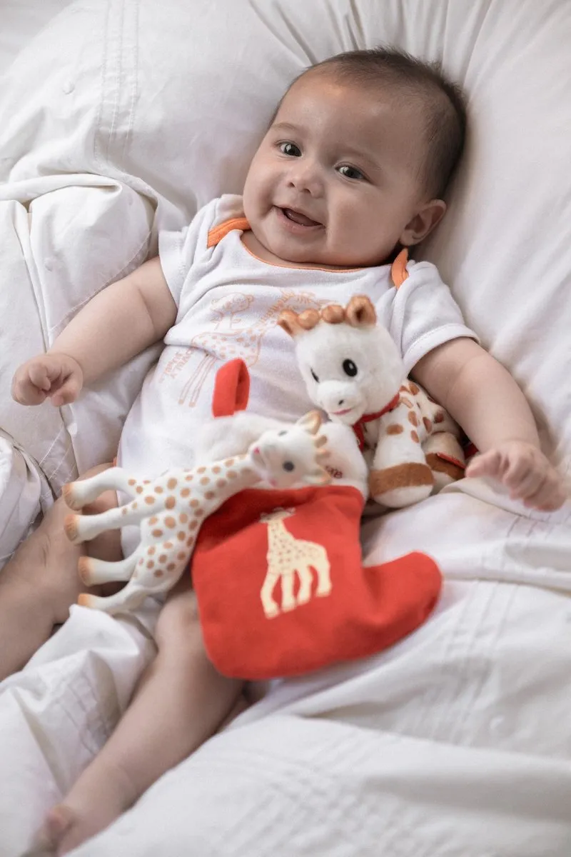 Sophie de Giraf Kerstmis Set - Rood/Beige