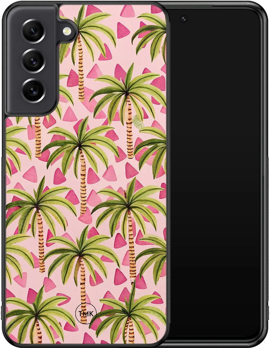 Casevibes Samsung Galaxy S21 FE Hoesje - Roze Palmbomen - TPU