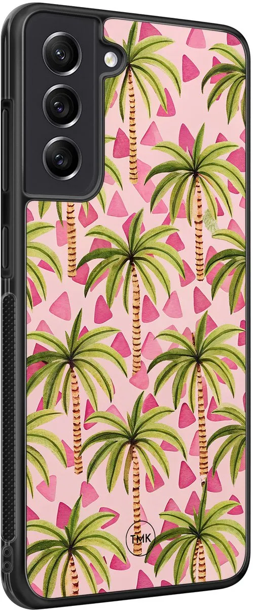 Casevibes Samsung Galaxy S21 FE Hoesje - Roze Palmbomen - TPU