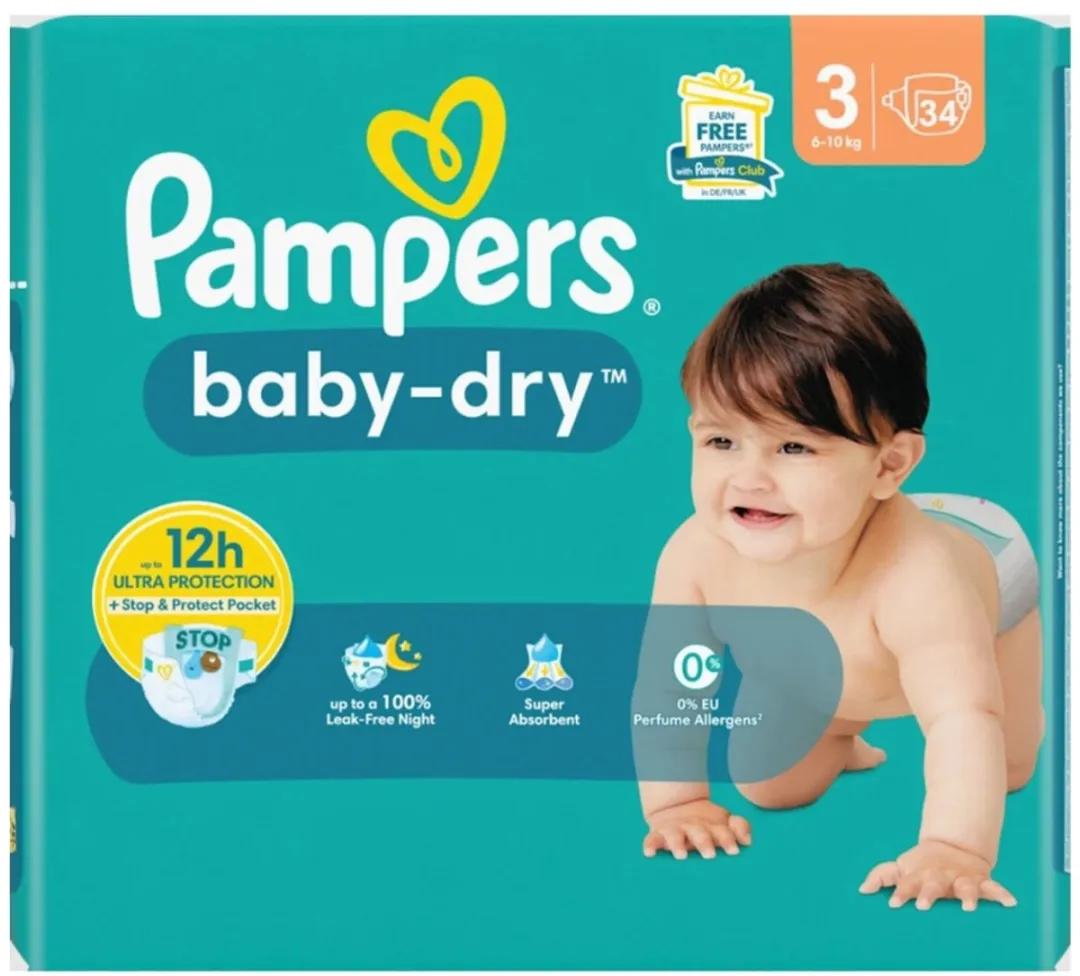 Pampers Baby-Dry Maat 3 Luiers - 102 Stuks (3x34)