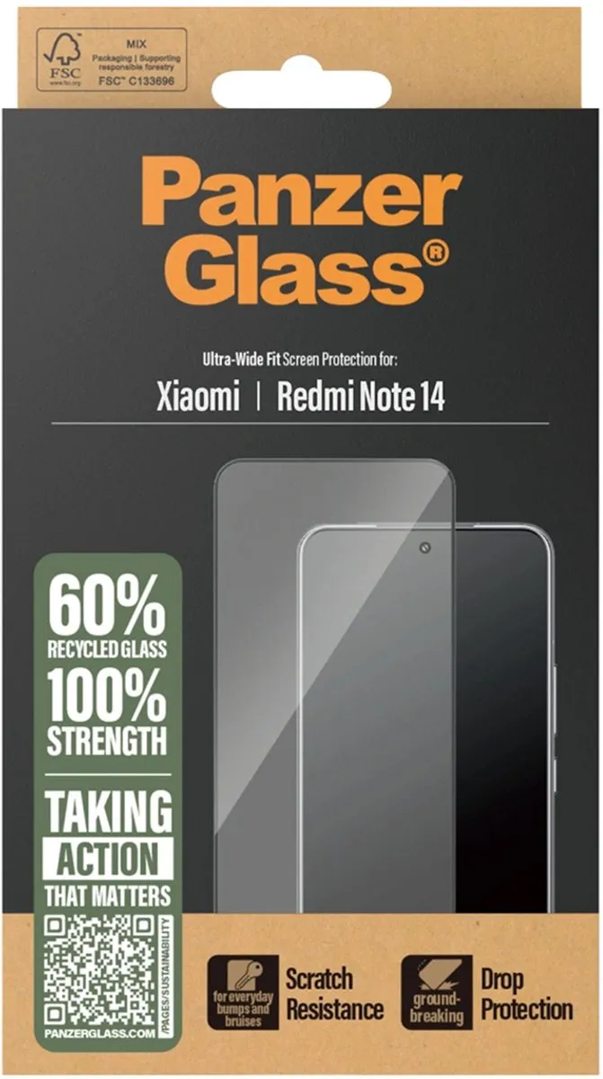 PanzerGlass Ultra-Wide Fit Screenprotector Xiaomi Redmi Note 14 4G