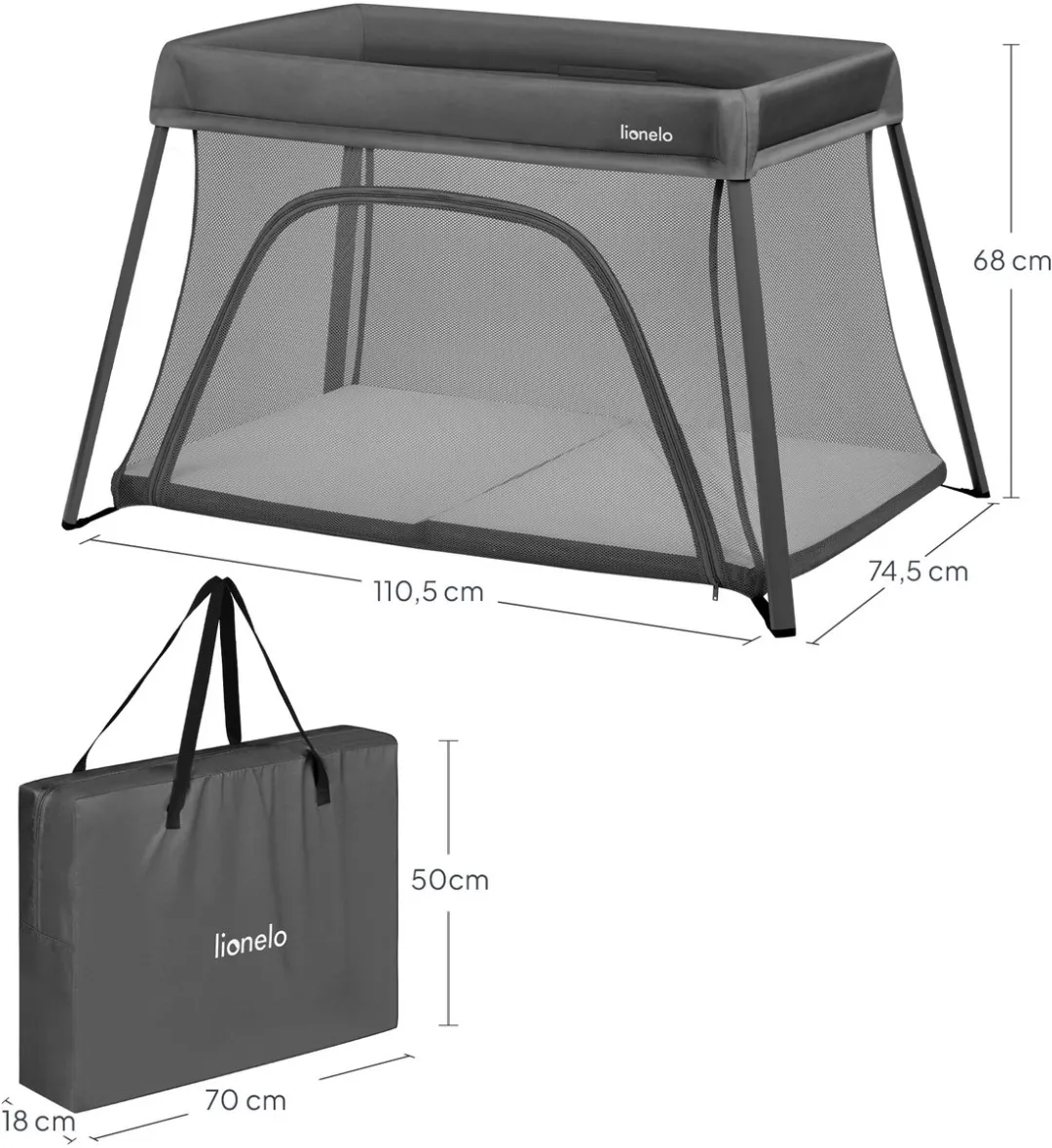 Lionelo Alice 3-in-1 Babybedje Reisbedje - Grijs