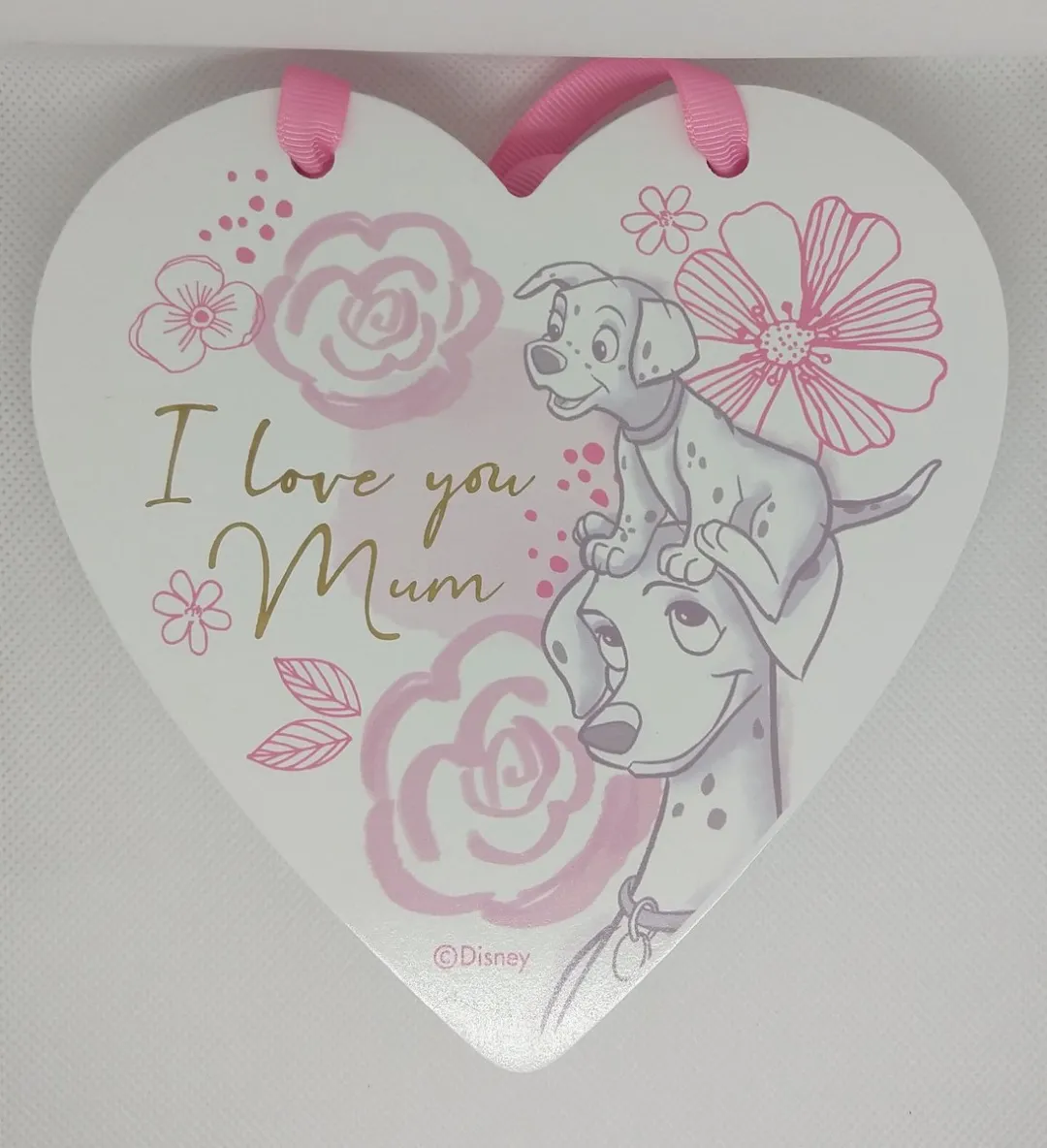 Disney 101 Dalmatiërs Hart Hanger I Love You Mum 16cm - Roze/Grijs/Goud