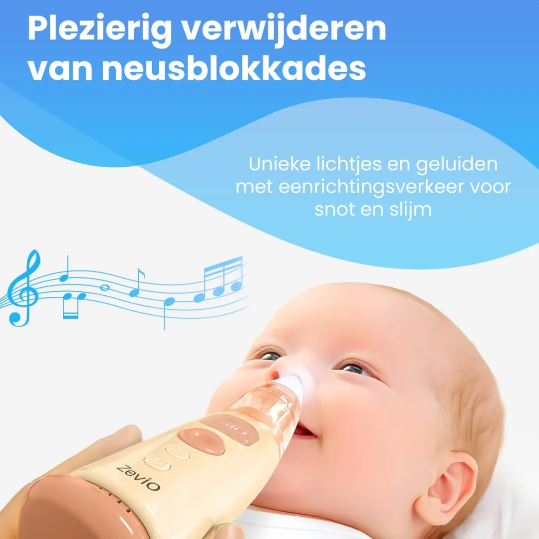 Zevio Baby Neusreiniger Elektrisch - Neuszuiger Baby - Met Licht en Muziek - Snoetenpoetser - Neuspompje - USB-C - Inclusief Opbergetui - Bruin