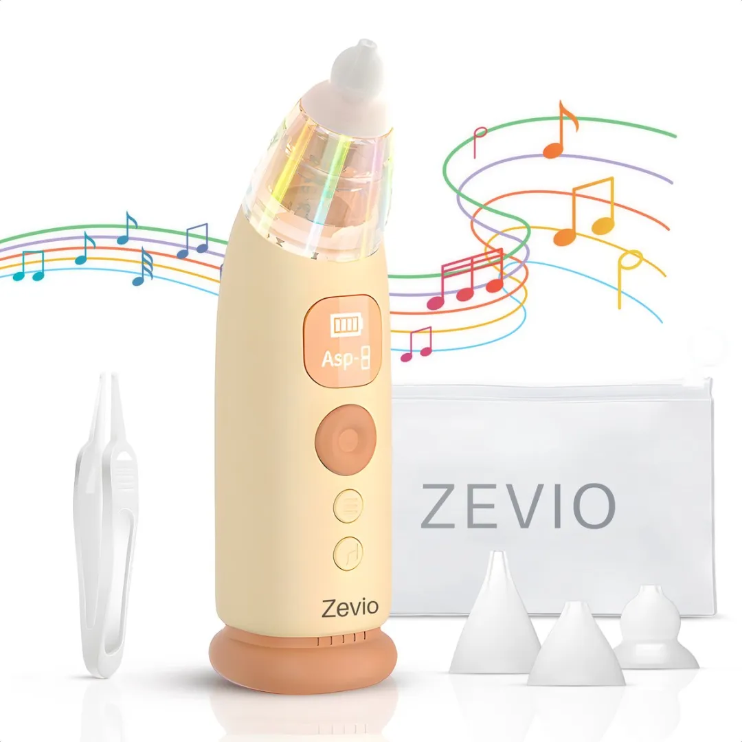 Zevio Baby Neusreiniger Elektrisch - Neuszuiger Baby - Met Licht en Muziek - Snoetenpoetser - Neuspompje - USB-C - Inclusief Opbergetui - Bruin