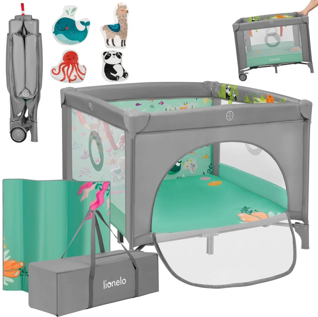 Lionelo Mille Plus Kinderbox 0-36 maanden - T25 Schuimmatras - Grijs/ Groen
