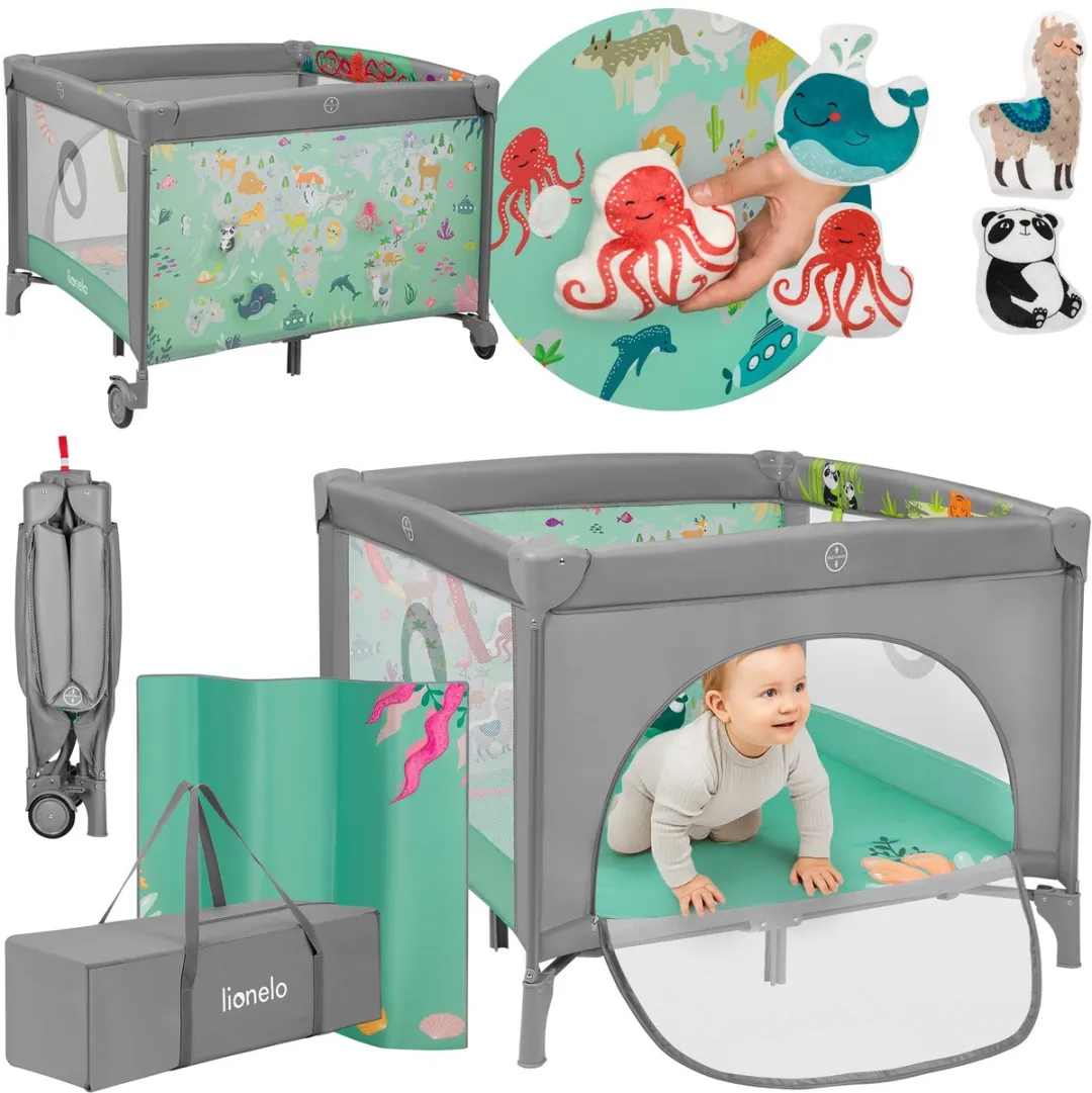 Lionelo Mille Plus Kinderbox 0-36 maanden - T25 Schuimmatras - Grijs/ Groen