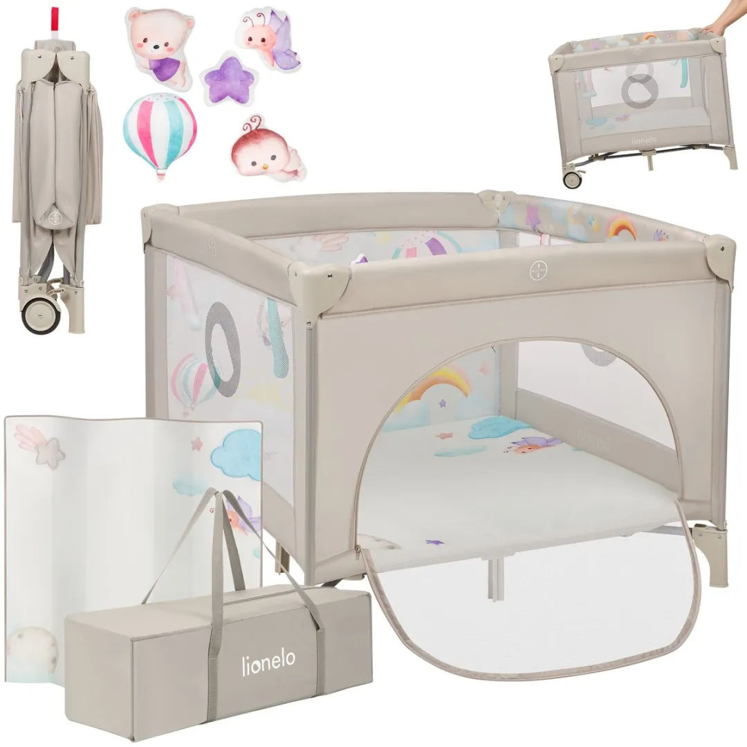 Lionelo Mille Plus Kinderbox 0-36 maanden - T25 Schuimmatras - Grijs/ Groen