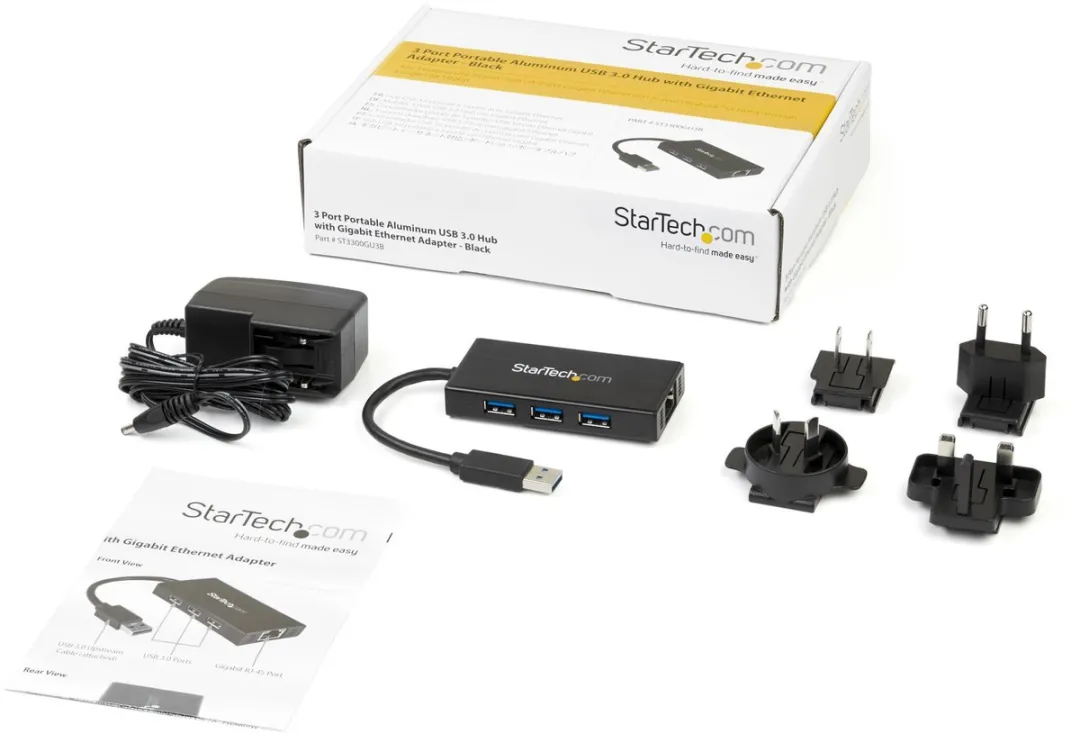 Startech ST3300GU3B USB 3.0 Hub 3-poorts - Gigabit Ethernet - Zwart