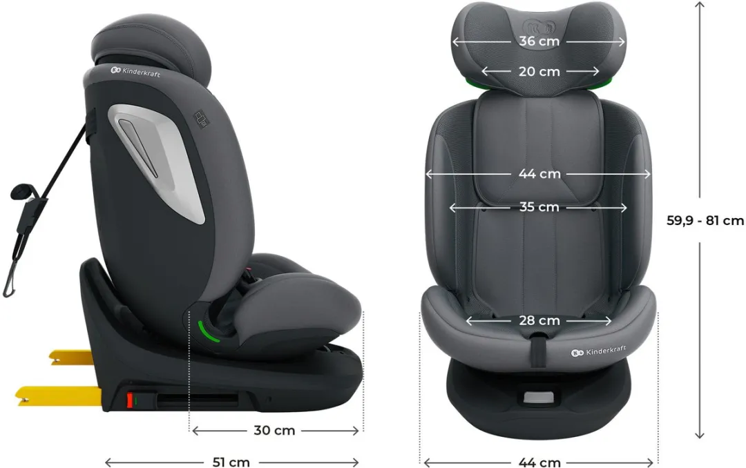KinderKraft I-GROW 2 PLUS Autostoel 40-150cm i-Size - Grijs
