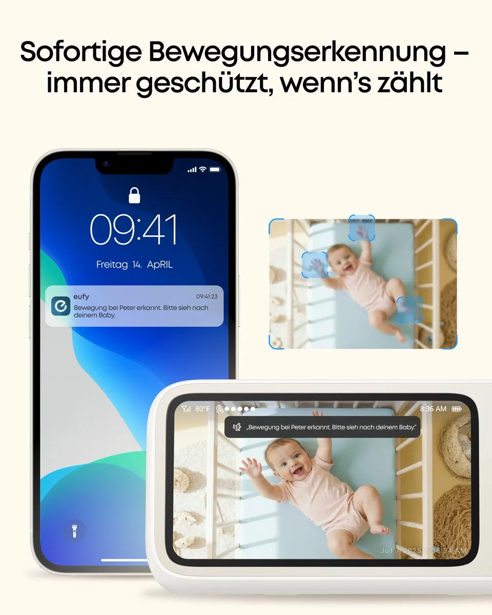 eufy Babyfoon C10 – 2K HD Camera – 4.5" Scherm – Pan & Tilt – Nachtzicht – Wi-Fi of Zonder Wi-Fi – 12 Uur Batterij – Beweging, Huilen & Geluid Detectie – Temperatuur Alarm – 2-weg Praten – VOX