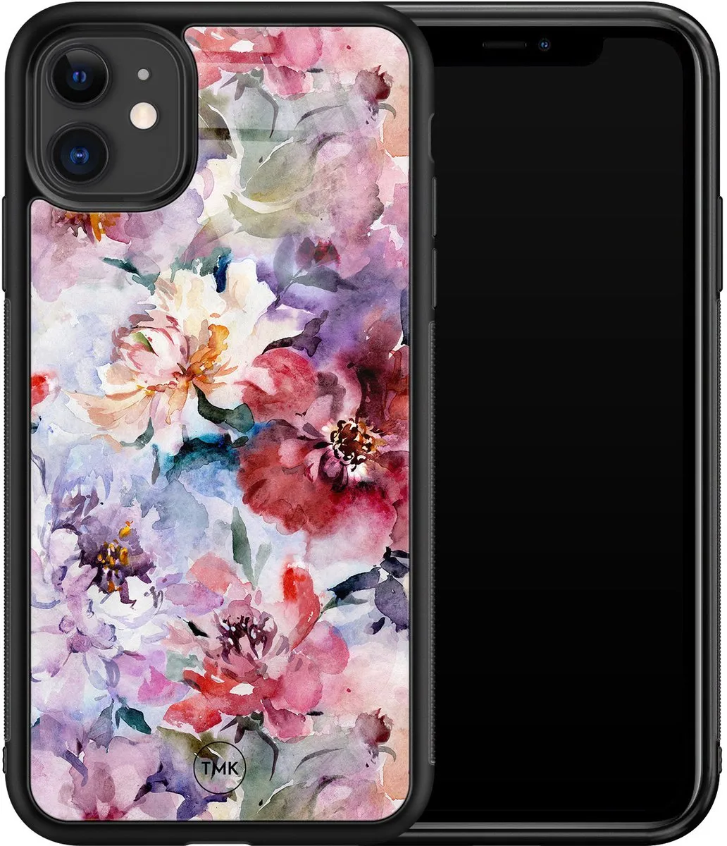 Casevibes iPhone 11 Hoesje - Paars Bloemen Acryl
