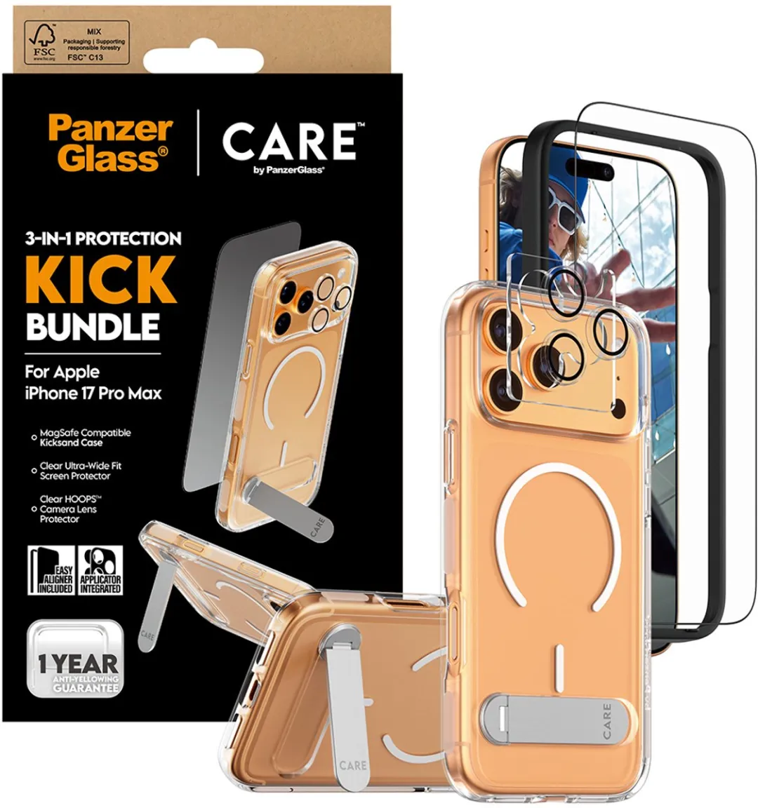 PanzerGlass CARE 3-in-1 Bundle iPhone 17 Pro Max - Schermhoes & Lens