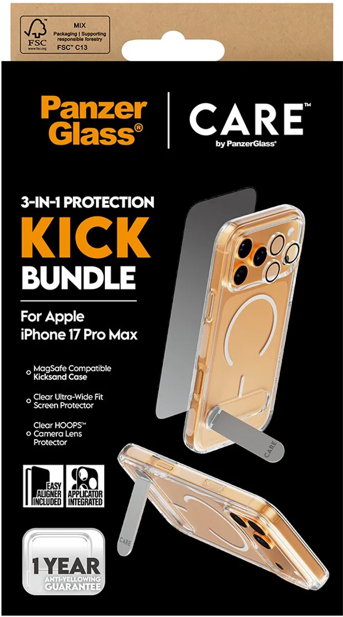 PanzerGlass CARE 3-in-1 Bundle iPhone 17 Pro Max - Schermhoes & Lens