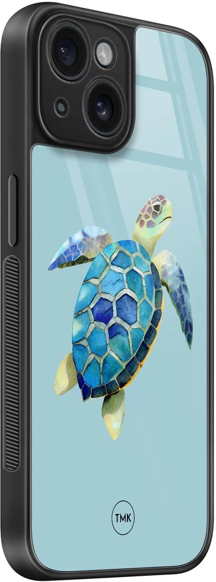 Casevibes iPhone 15 Hoesje Schildpad Blauw - TPU Glossy