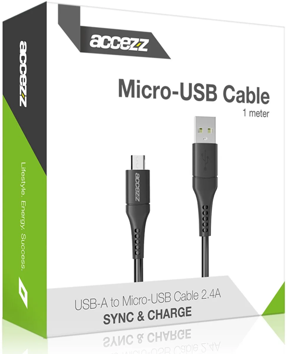 Accezz Micro-USB naar USB Kabel 1m - Zwart