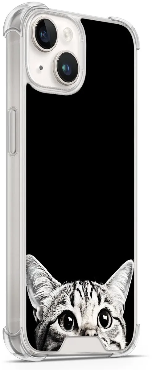 Casevibes iPhone 14 Hoesje A/i14/S/007 - Schokbestendig - Kat Kiekeboe - Zwart