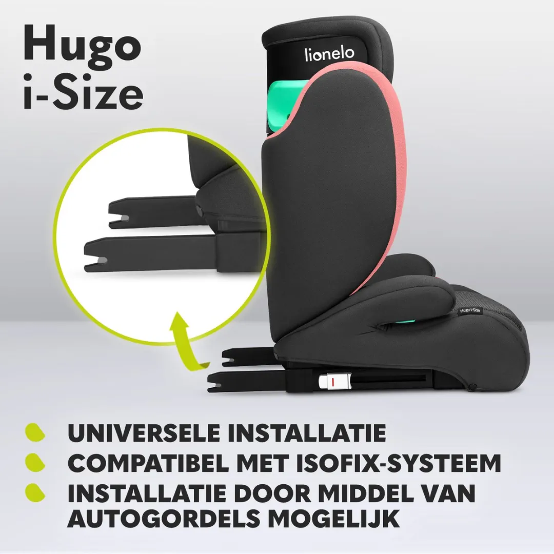 Lionelo Hugo i-Size Autostoel 100-150cm - ISOFIX & Gordel - Zwart-Rood