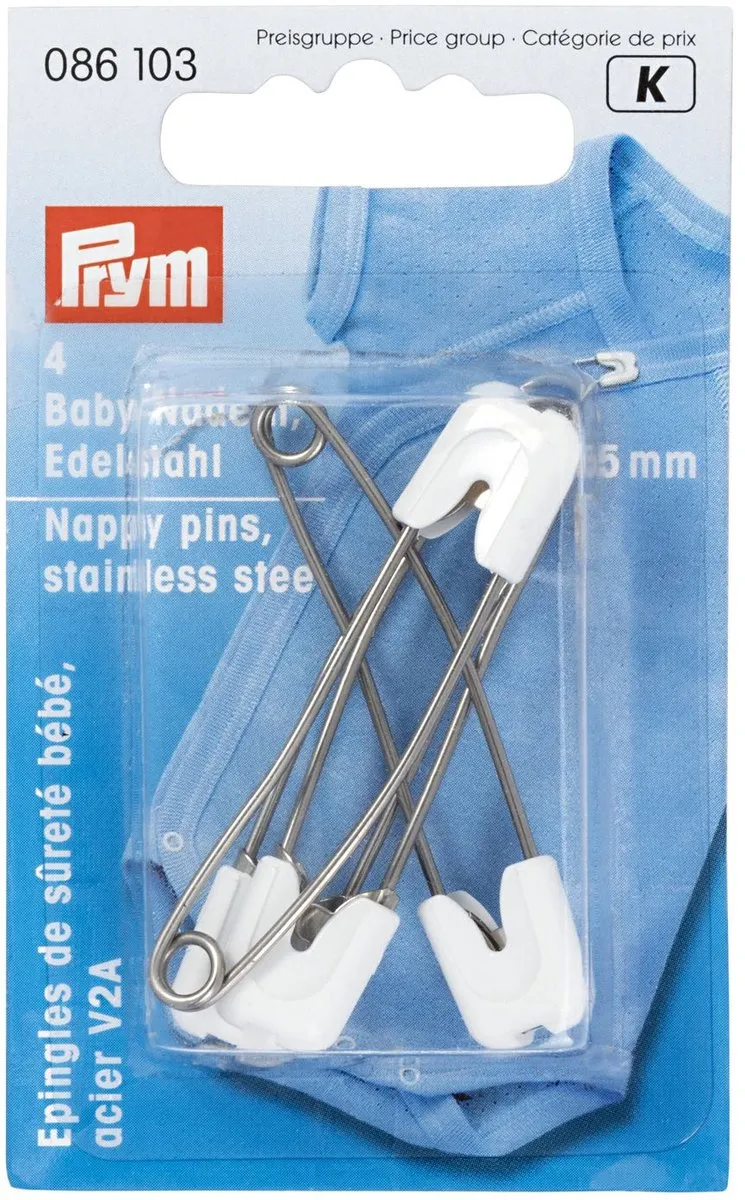 Babyveiligheidsspelden edelstaal 55 mm wit 4 st. - Veiligheidsspelden - Prym