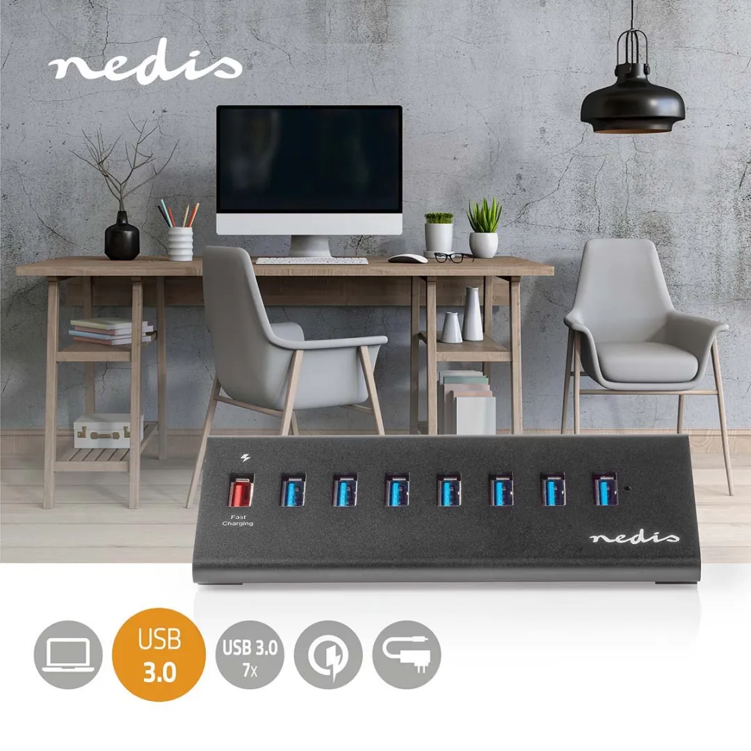 Nedis UHUBUP3810BK USB-Hub 8-Poorts - Zwart