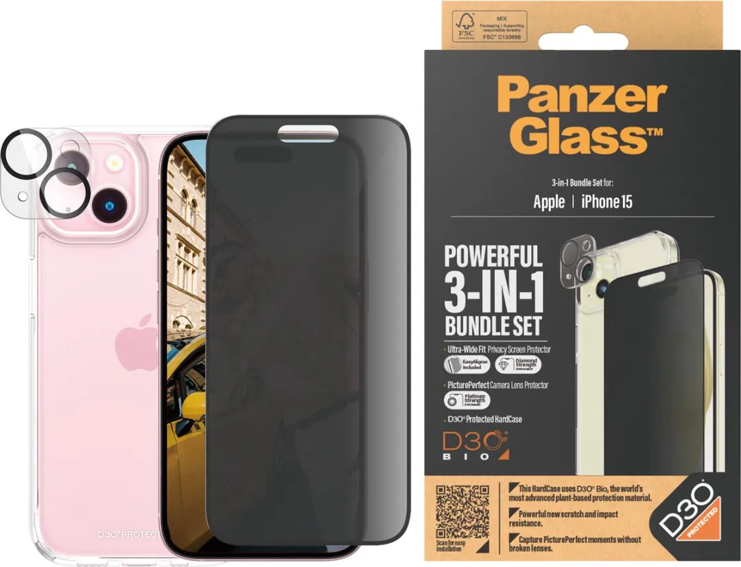 PanzerGlass Beschermingspakket iPhone 15 3-in-1 - Doorzichtig zwart - afbeelding 4 van 6