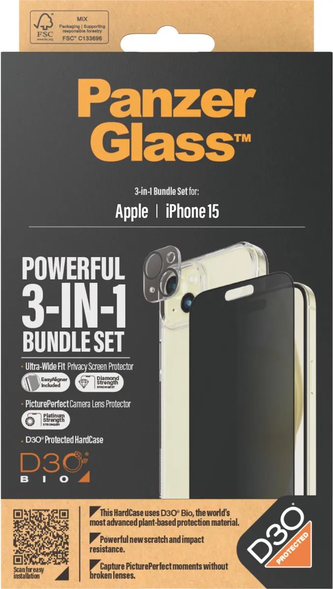 PanzerGlass Beschermingspakket iPhone 15 3-in-1 - Doorzichtig zwart - afbeelding 3 van 6