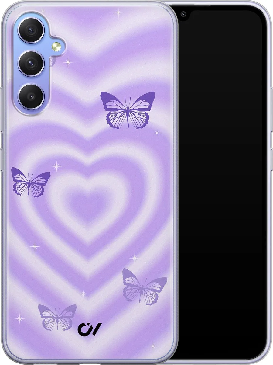Casevibes Samsung Galaxy A34 Hoesje - Paars - Retro Hart Vlinder