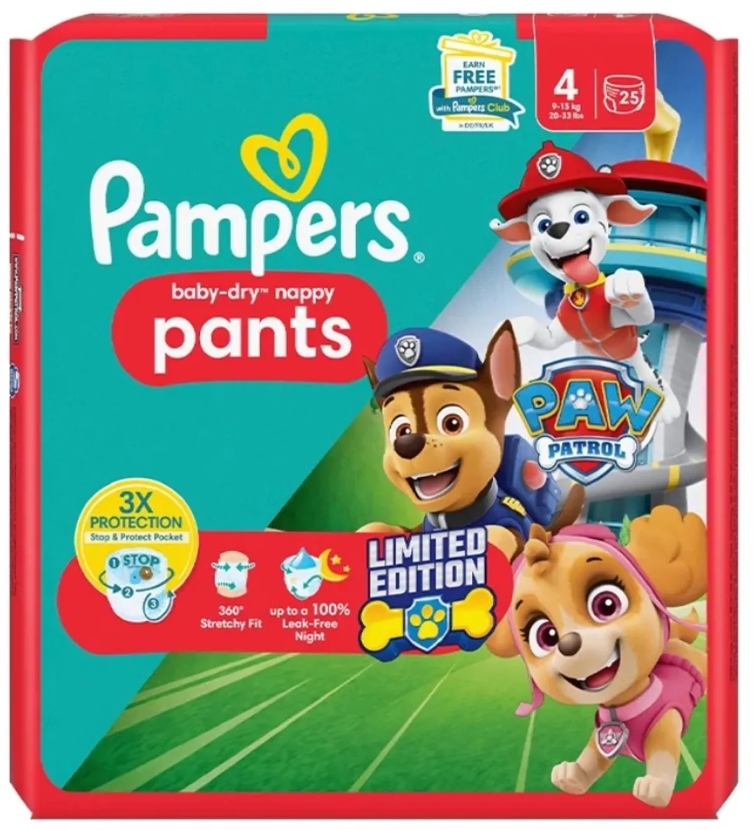 1 x Pampers – Luierbroekjes – Baby Dry Pants Paw Patrol Maat 4 – 25 Luiers - Baby Luier - Luierbroek - Droge Luier - Luier Voor Baby - Luier Met Paw Patrol