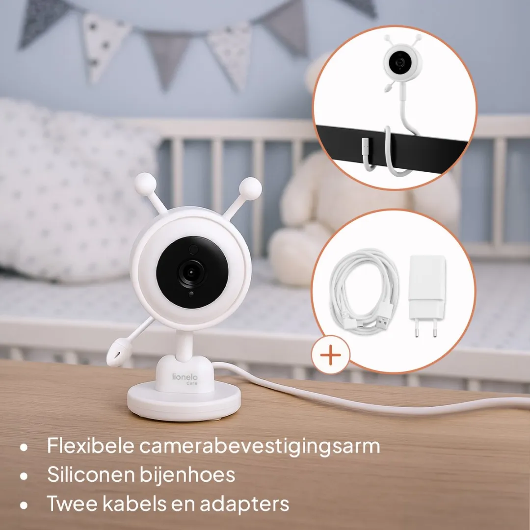 Lionelo Babyline 3.4 Babyfoon – 3,5” LCD Scherm – Nachtzicht & VOX Geluidsdetectie – Tweeweg-communicatie – RGB Nachtlampje – Temperatuursensor – Tot 4 Camera’s – 300 m Bereik – Met Flexibele Montagearm