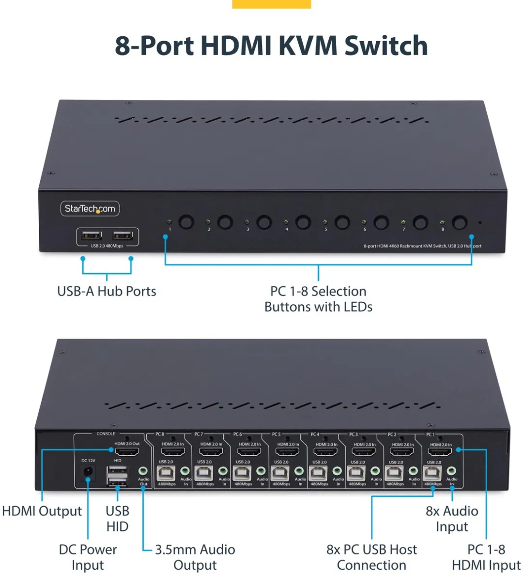 Startech R8AH202-KVM-SWITCH 8-Port HDMI KVM Switch - 4K 60Hz - Zwart