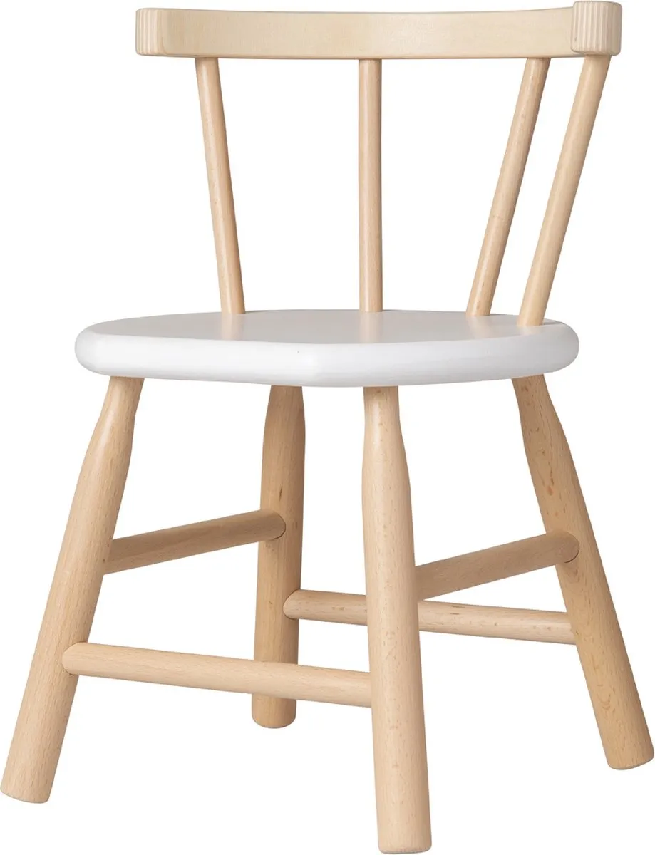 Van Dijk Toys houten kinderstoel gebogen leuning - Naturel hout & wit (Kinderopvang kwaliteit)