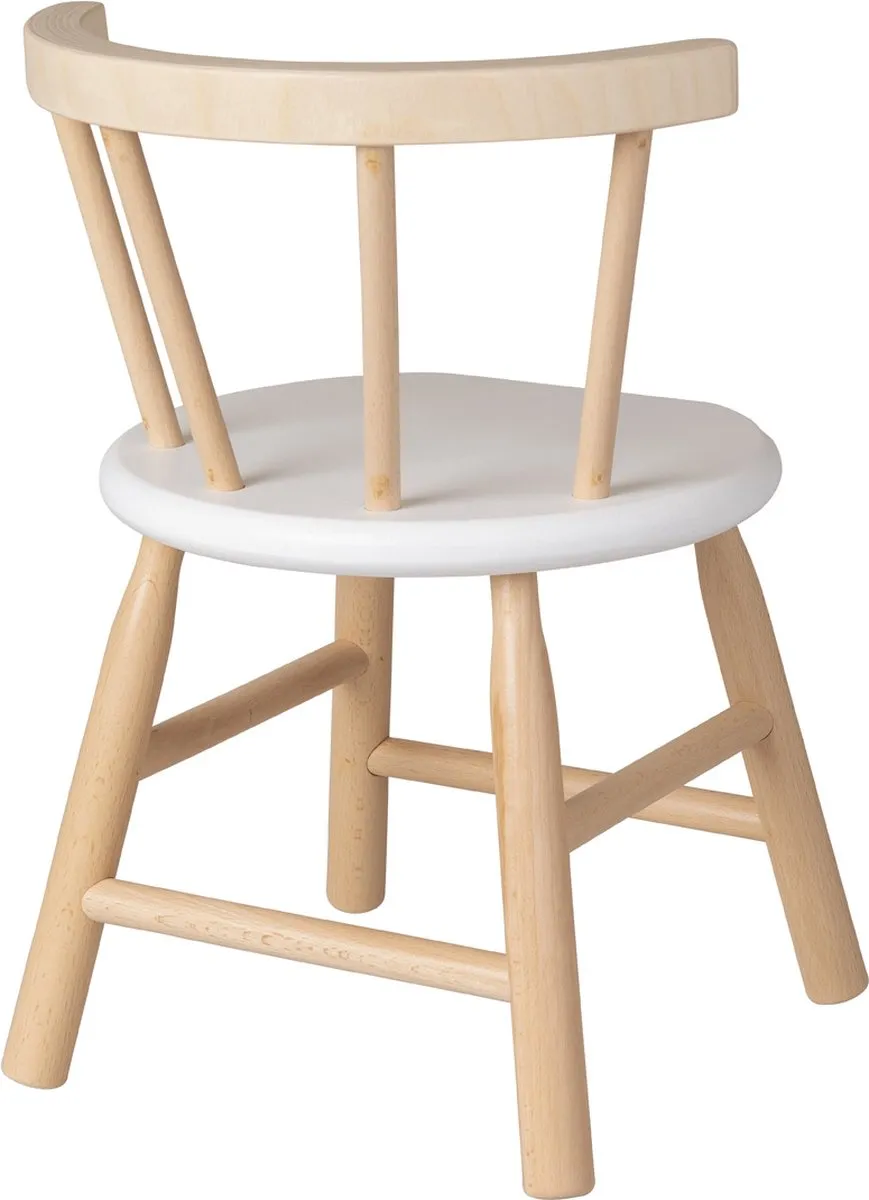 Van Dijk Toys houten kinderstoel gebogen leuning - Naturel hout & wit (Kinderopvang kwaliteit)