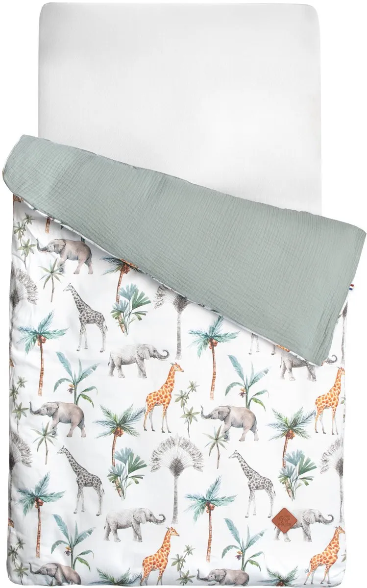 Sevira Kids - Omkeerbare baby dekbedovertrek van katoen - Groen 80x120 cm