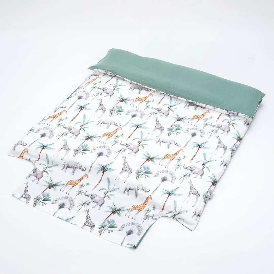 Sevira Kids - Omkeerbare baby dekbedovertrek van katoen - Groen 80x120 cm