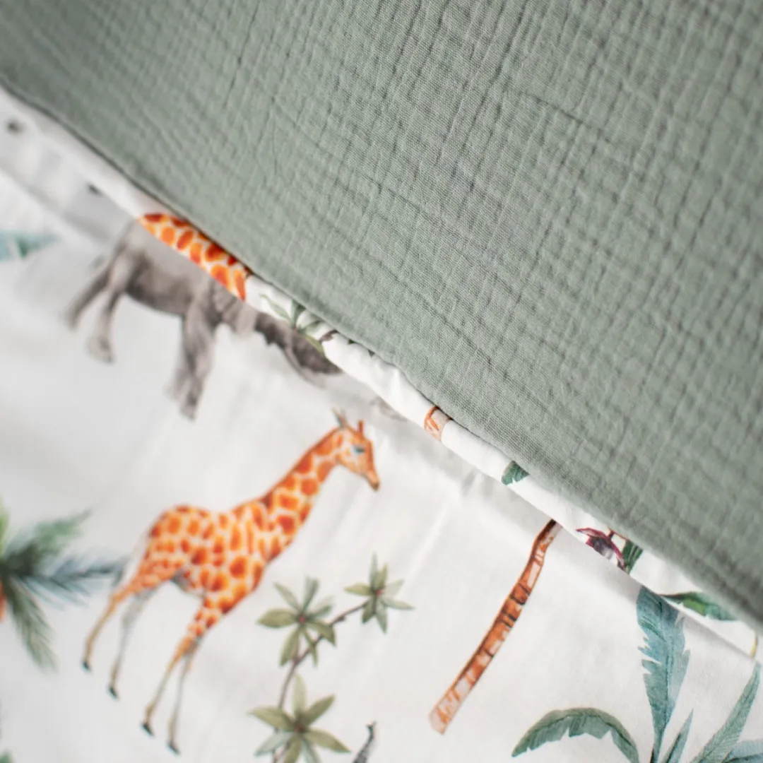 Sevira Kids - Omkeerbare baby dekbedovertrek van katoen - Groen 80x120 cm