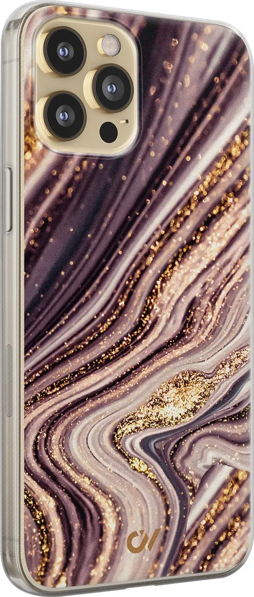 Casevibes iPhone 12 Hoesje A/13/UV/039 - Paars Golden Pink Marble