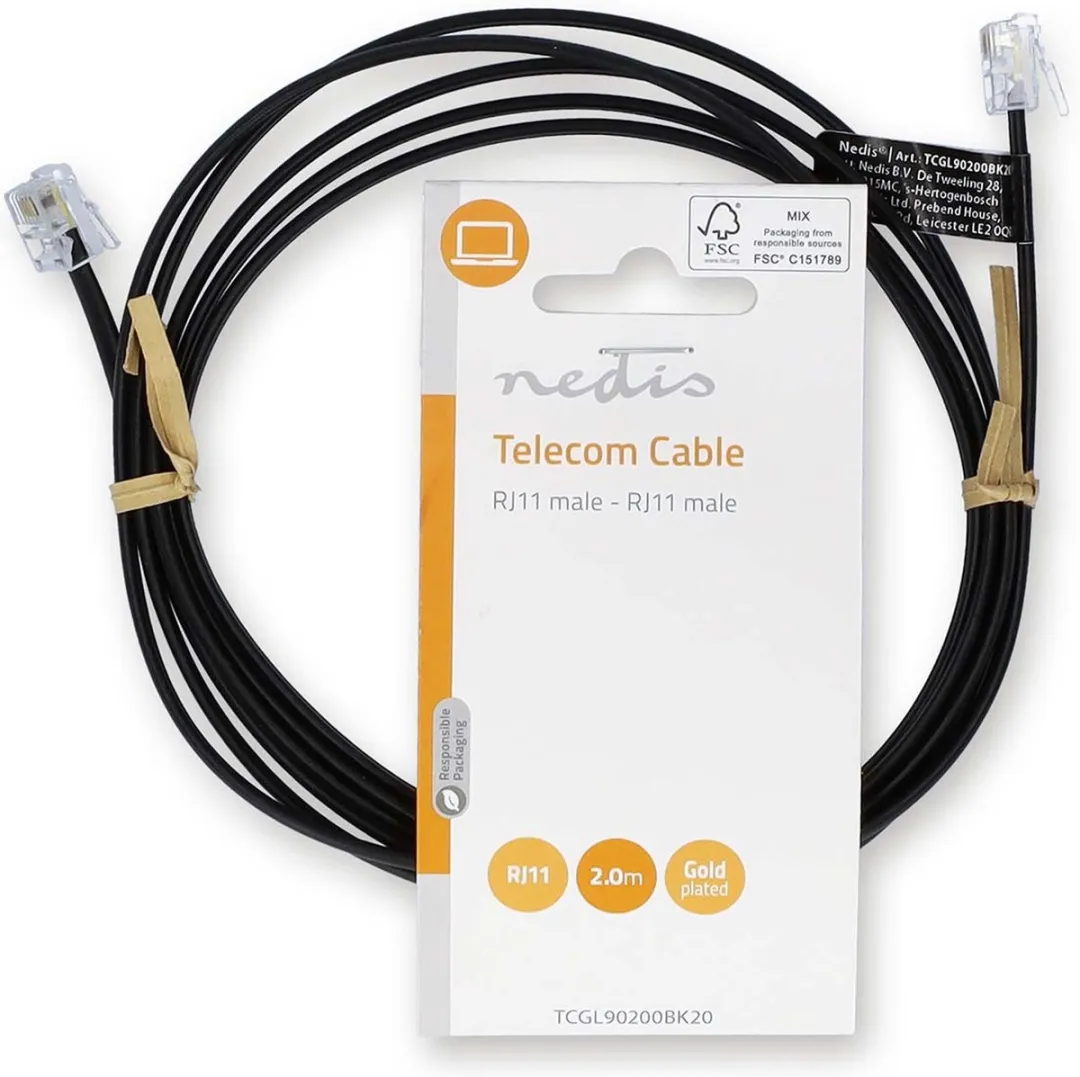 Nedis Telecomkabel RJ11 2.00m - Plat - Goudverguld - Zwart