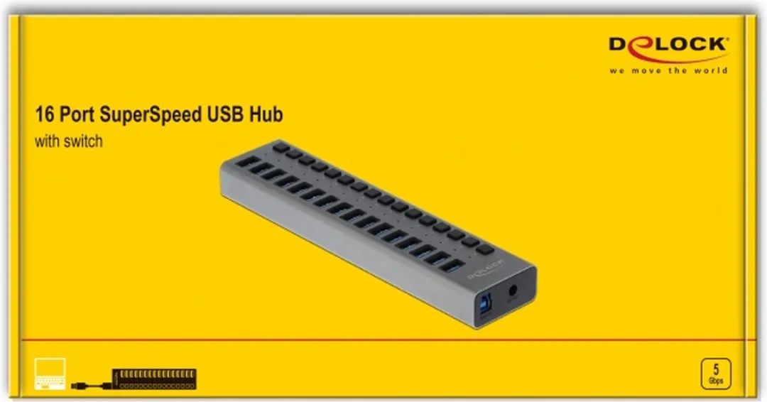 Delock USB Hub 16 Poorten 63739 - Grijs