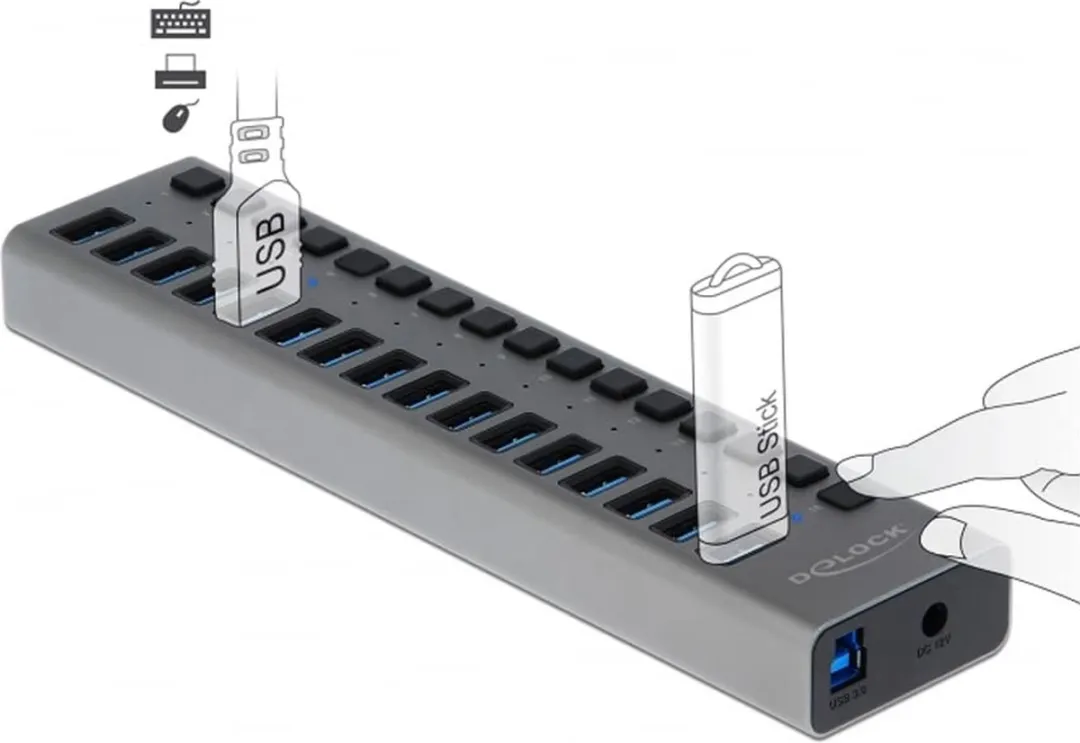 Delock USB Hub 16 Poorten 63739 - Grijs